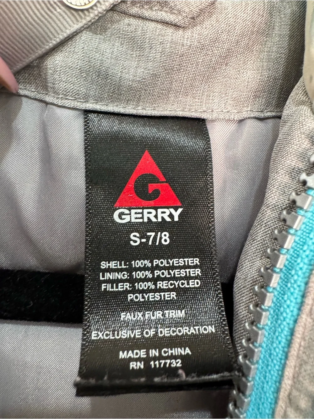 Gerry Girls S 7/8 Gray Teal Insulated Ski Snow Winter Jacket Hooded